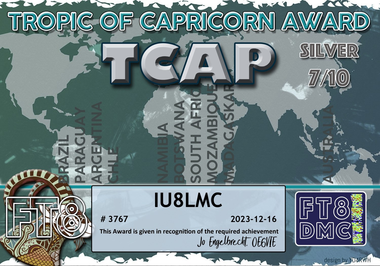 Tropic of Capricorn Award Silver sample certificate
