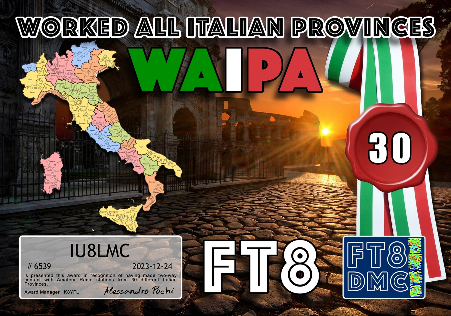 Worked All Italian Provinces 30 provinces sample certificate